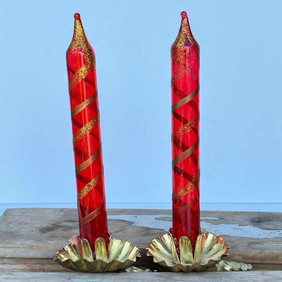 Blown Glass Unsilvered Candlestick Clip Ornaments - set of 5 - Picture 15 of 15